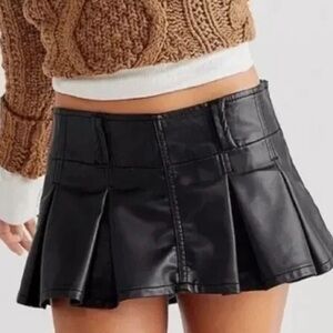 Free People Black Faux Leather Mini Low Waisted Skirt